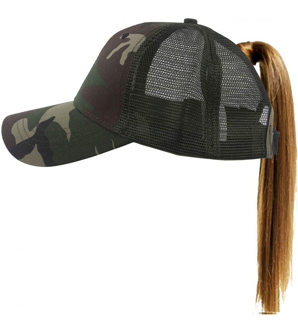 Baseball Caps Women's Ponytail Baseball Cap Messy High Bun Adjustable Plain Trucker Dad Hat - Mesh-camo - CL18NSMCLQY $9.89