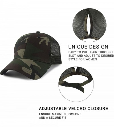 Baseball Caps Women's Ponytail Baseball Cap Messy High Bun Adjustable Plain Trucker Dad Hat - Mesh-camo - CL18NSMCLQY $9.89