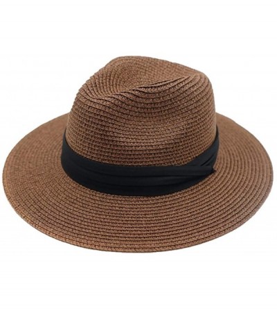 Sun Hats Womens Wide Brim Fedora Straw Hat Beach Sun Hat Panama Hat - Espresso - CG18QOZGGRY $13.29