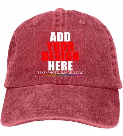 Baseball Caps Custom Baseball Caps- Design Your Own Hat- Team Photo Text Logo Graphic Print - Denim Red - CK18U8Z6484 $22.56