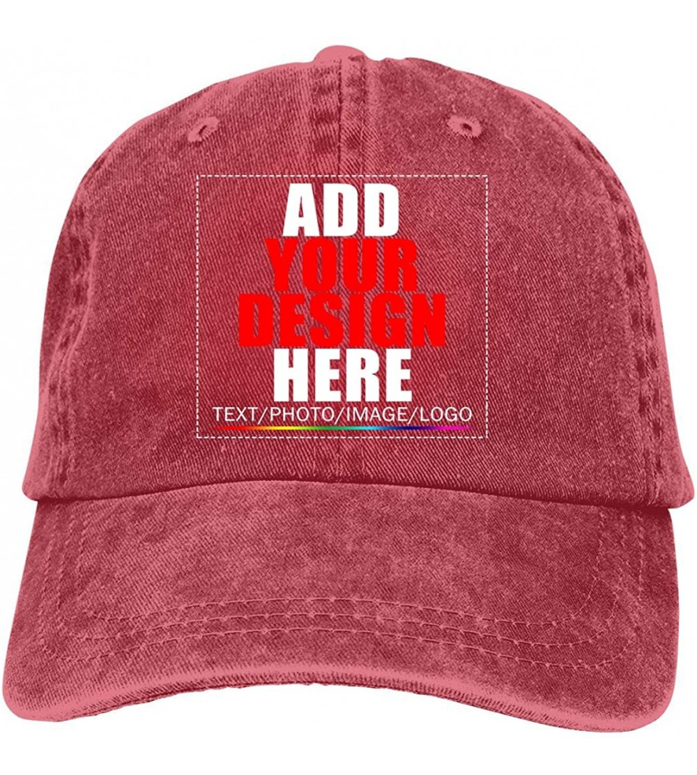 Baseball Caps Custom Baseball Caps- Design Your Own Hat- Team Photo Text Logo Graphic Print - Denim Red - CK18U8Z6484 $10.09