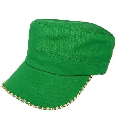 Baseball Caps Women's Military Cadet Army Cap Hat with Bling -Rhinestone Crystals on Brim - Kelley Green - CW18SZYCG7M $30.37