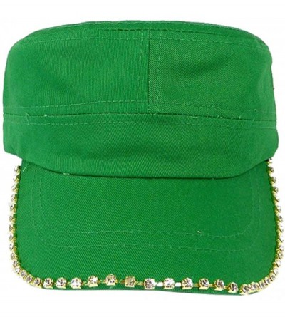 Baseball Caps Women's Military Cadet Army Cap Hat with Bling -Rhinestone Crystals on Brim - Kelley Green - CW18SZYCG7M $11.83