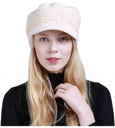 Berets Womens Knit Cap Solid Warm Crochet Winter Wool Knit Manual Caps Hat - White - CB18IQ8DREL $9.88