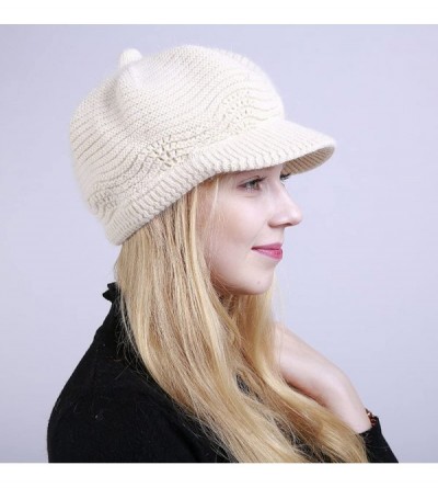 Berets Womens Knit Cap Solid Warm Crochet Winter Wool Knit Manual Caps Hat - White - CB18IQ8DREL $9.88