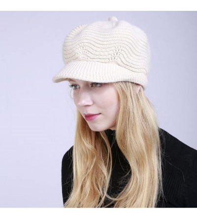 Berets Womens Knit Cap Solid Warm Crochet Winter Wool Knit Manual Caps Hat - White - CB18IQ8DREL $9.88