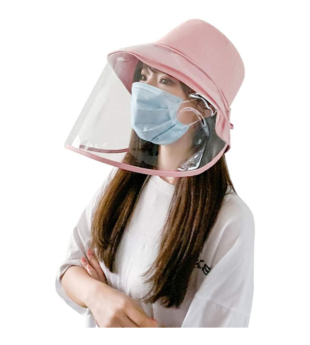 Sun Hats Removable Protective Hat Face Safeguard- Anti-Fog Dustproof Sun Bucket Cap - Pink - CA197KXHG6D $14.35