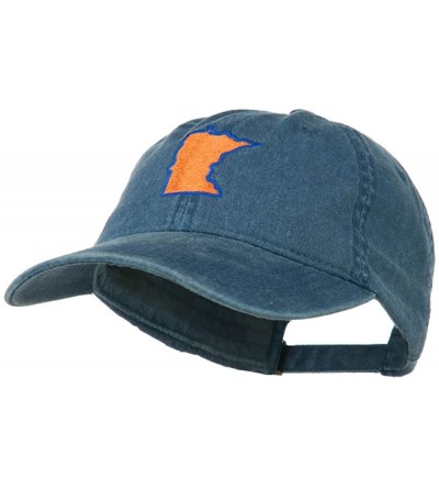 Baseball Caps Minnesota State Map Embroidered Washed Cotton Cap - Navy - CY11ND5K4GB $25.58