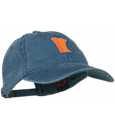 Baseball Caps Minnesota State Map Embroidered Washed Cotton Cap - Navy - CY11ND5K4GB $25.58