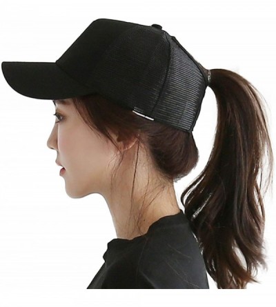 Baseball Caps Ponytail High Bun Hat Mesh Trucker Cotton Solid Baseball Cap PZ10042 - Black - CQ18TWNL0IR $14.60