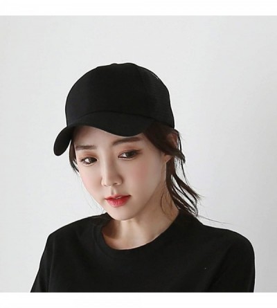 Baseball Caps Ponytail High Bun Hat Mesh Trucker Cotton Solid Baseball Cap PZ10042 - Black - CQ18TWNL0IR $14.60