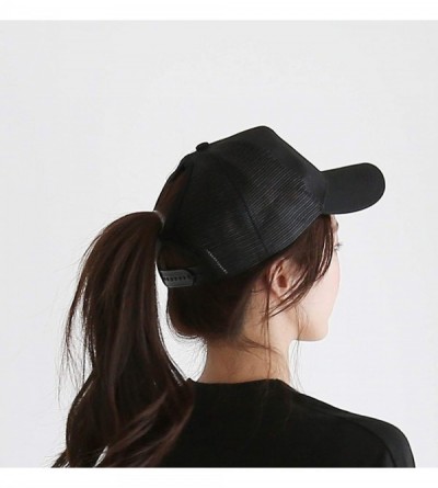 Baseball Caps Ponytail High Bun Hat Mesh Trucker Cotton Solid Baseball Cap PZ10042 - Black - CQ18TWNL0IR $14.60