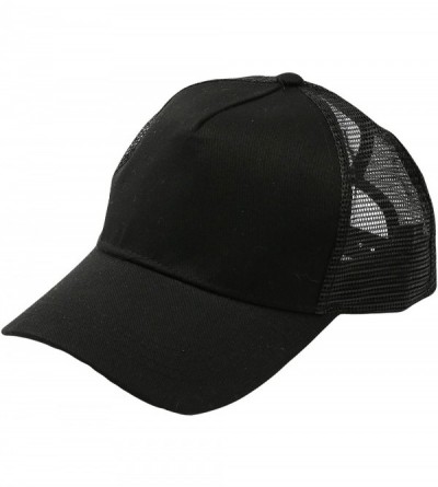 Baseball Caps Ponytail High Bun Hat Mesh Trucker Cotton Solid Baseball Cap PZ10042 - Black - CQ18TWNL0IR $14.60