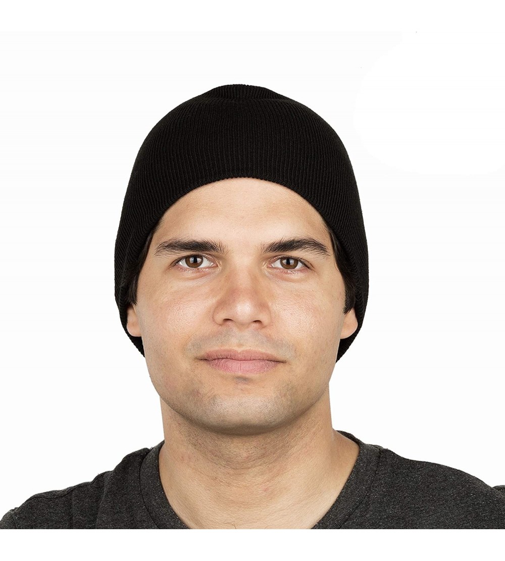 Skullies & Beanies 8" Stretch Beanie Watch Hat -Acrylic Rib Knit Winter Skully Cap - Black - CW18XEMZ7Z2 $11.78