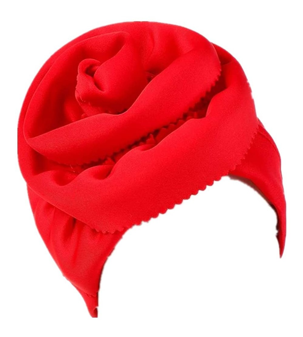 Skullies & Beanies Women Big Flower Silk Cotton Turban Beanies Headwear Satin Bonnet Head Wrap Chemo Hair Loss Cap Hat - Red ...