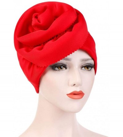 Skullies & Beanies Women Big Flower Silk Cotton Turban Beanies Headwear Satin Bonnet Head Wrap Chemo Hair Loss Cap Hat - Red ...