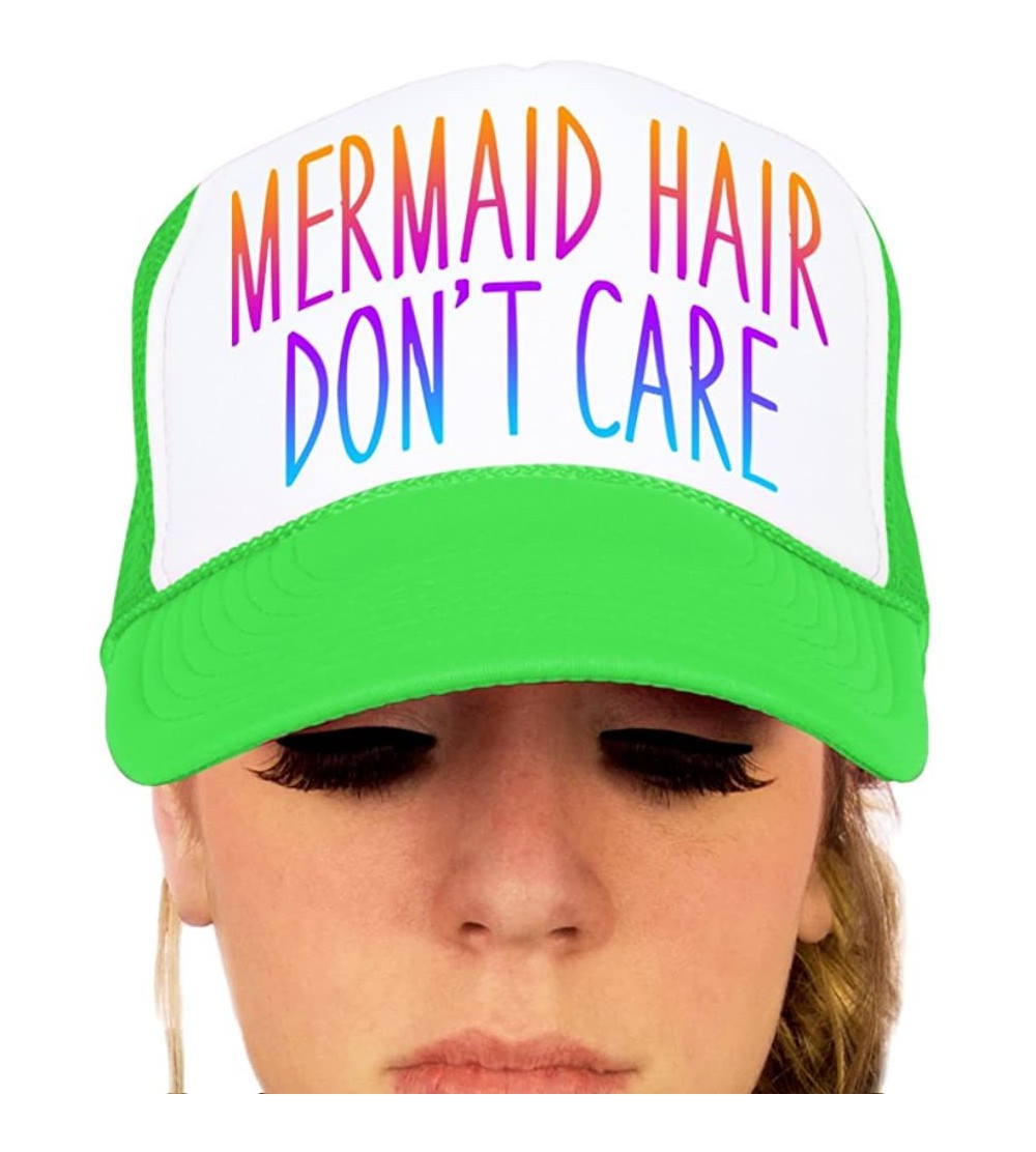 Baseball Caps Mermaid Hair- Don't Care Trucker Hat - Ngnw/Rainbow - CG12GLNJKIT $26.58