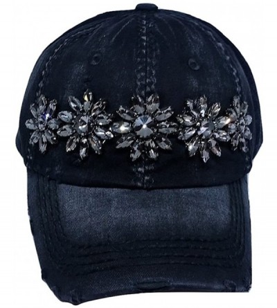 Baseball Caps Women's Sophia Glitz Distressed Bling Baseball Cap - Black - C7182Q0L5SU $50.79