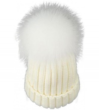 Skullies & Beanies Womens Knitted Hat Fox Fur Pom Pom Warm Slouchy Beanie Cap - White - CV188N5WGID $20.80