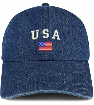 Baseball Caps American Flag and USA Embroidered 100% Cotton Denim Cap Dad Hat - Dark Blue - C8185YN9E9L $16.21