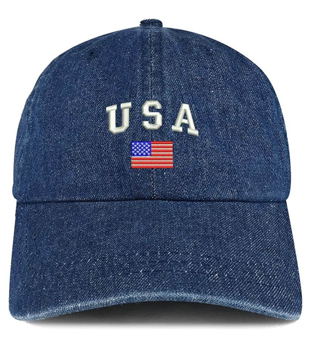 Baseball Caps American Flag and USA Embroidered 100% Cotton Denim Cap Dad Hat - Dark Blue - C8185YN9E9L $16.21
