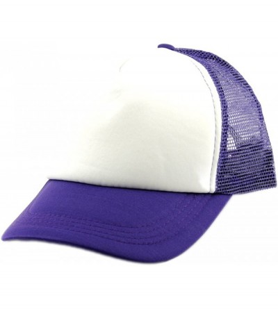 Baseball Caps Blank Mesh Adjustable Snapback Cotton 6-Panel Trucker Hat Cap - Purple/White - CM11LZX3UXH $19.93