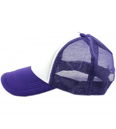 Baseball Caps Blank Mesh Adjustable Snapback Cotton 6-Panel Trucker Hat Cap - Purple/White - CM11LZX3UXH $9.97