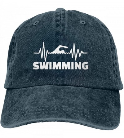 Baseball Caps Unisex Baseball Cap Denim Fabric Hat Heartbeat Swimmer Adjustable Snapback Cricket Cap - Navy - CM18S8N5XEA $36.37