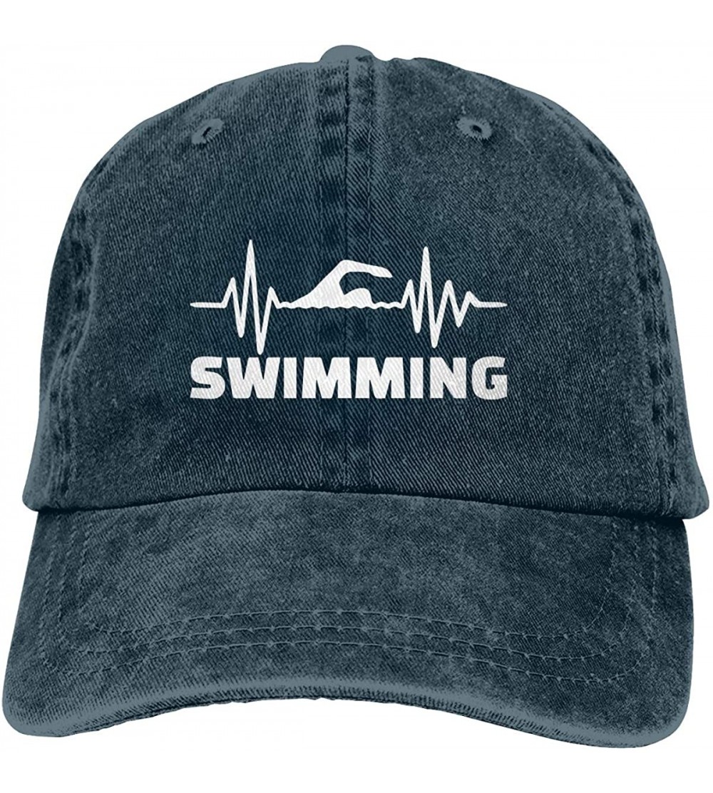 Baseball Caps Unisex Baseball Cap Denim Fabric Hat Heartbeat Swimmer Adjustable Snapback Cricket Cap - Navy - CM18S8N5XEA $13.49