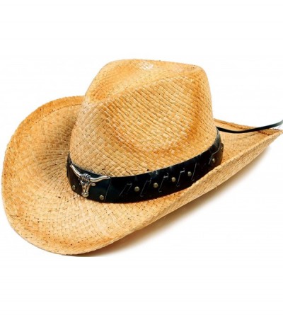 Cowboy Hats Men/Women's Western Cowboy Straw Hat with Shapeable Brim - Beige_bull - C112E3XQPGJ $27.46