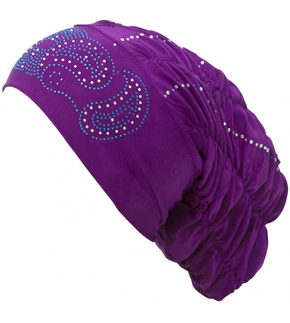 Skullies & Beanies Royal Snood Underscarf Beanie Hijab Cap Ruched with Rhinestones - Purple - CP18OUL0KN4 $12.77