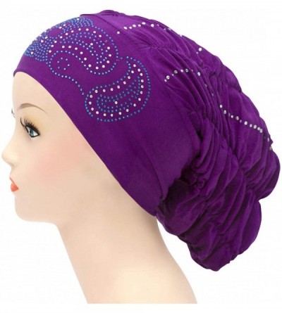 Skullies & Beanies Royal Snood Underscarf Beanie Hijab Cap Ruched with Rhinestones - Purple - CP18OUL0KN4 $12.77