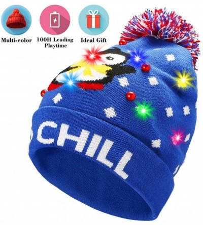 Skullies & Beanies Light Up Hat Beanie LED Ugly Xmas Party Beanie Cap Flashing Christmas Hat Knitted Cap for Women Kids - CG1...
