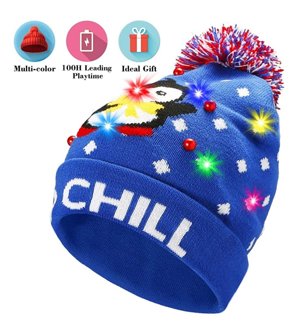 Skullies & Beanies Light Up Hat Beanie LED Ugly Xmas Party Beanie Cap Flashing Christmas Hat Knitted Cap for Women Kids - CG1...