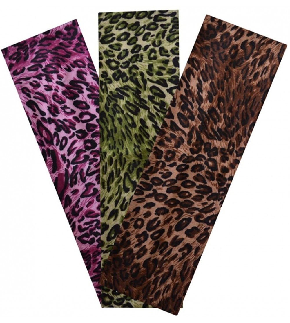 Headbands (Set of 3) Leopard Animal Print Stretch Headband - Pink / Green / Brown - CX11CMO13MD $12.57