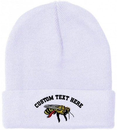 Skullies & Beanies Custom Beanie for Men & Women Honey Bee Embroidery Acrylic Skull Cap Hat - White - CL18ZRZE27T $17.14