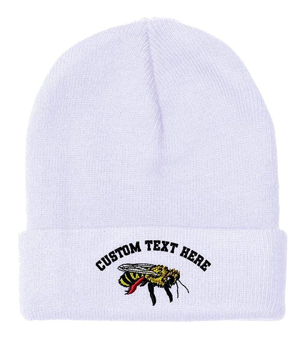 Skullies & Beanies Custom Beanie for Men & Women Honey Bee Embroidery Acrylic Skull Cap Hat - White - CL18ZRZE27T $17.14