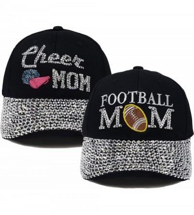 Baseball Caps Women's Baseball Cap Silver Rhinestone Bill Sports Mom Bling Hat - 2 Pk - Cheer Mom & Football Mom (Black) - CL...