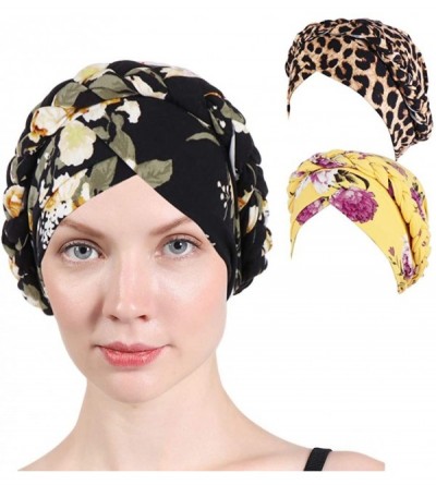 Skullies & Beanies 3 Packs Women Turban-Colorful Floral Printed One Plait Elegant Stretch Turban Head Wrap for Cancer Chemo -...