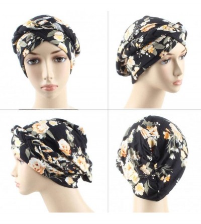 Skullies & Beanies 3 Packs Women Turban-Colorful Floral Printed One Plait Elegant Stretch Turban Head Wrap for Cancer Chemo -...