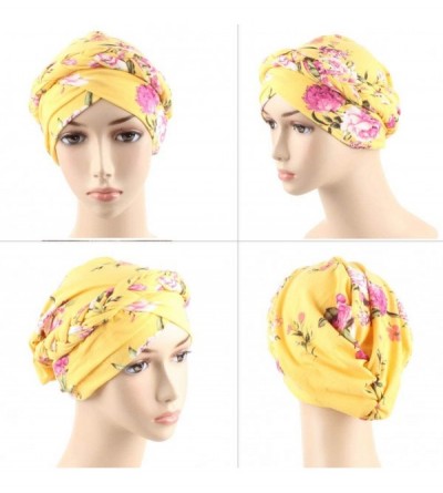 Skullies & Beanies 3 Packs Women Turban-Colorful Floral Printed One Plait Elegant Stretch Turban Head Wrap for Cancer Chemo -...