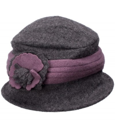 Bucket Hats Two-Tone Retro Womens Wool Warm Flower Band Dress Bucket Cloche Cap Hat A217 - Dark Grey - CZ12MBQWN4X $9.84