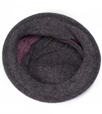 Bucket Hats Two-Tone Retro Womens Wool Warm Flower Band Dress Bucket Cloche Cap Hat A217 - Dark Grey - CZ12MBQWN4X $9.84