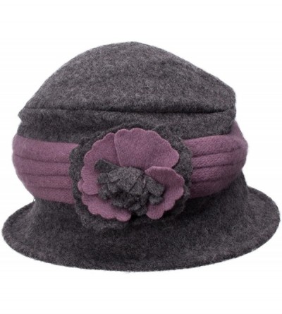 Bucket Hats Two-Tone Retro Womens Wool Warm Flower Band Dress Bucket Cloche Cap Hat A217 - Dark Grey - CZ12MBQWN4X $9.84