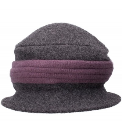 Bucket Hats Two-Tone Retro Womens Wool Warm Flower Band Dress Bucket Cloche Cap Hat A217 - Dark Grey - CZ12MBQWN4X $9.84
