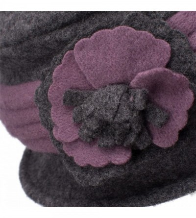 Bucket Hats Two-Tone Retro Womens Wool Warm Flower Band Dress Bucket Cloche Cap Hat A217 - Dark Grey - CZ12MBQWN4X $9.84