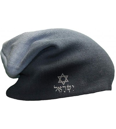 Skullies & Beanies Custom Slouchy Beanie Hebrew Israel Star of David A Embroidery Cotton - Navy - C218A577ASI $17.28