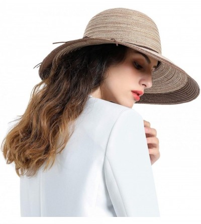 Sun Hats Womens Sun Beach Straw Hat - Wide Brim Floppy Foldable Summer Travel Cap (UV UPF50+) - Coffee - CO18T6RTTXU $9.03