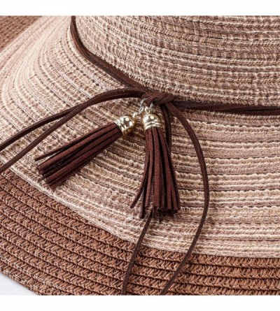 Sun Hats Womens Sun Beach Straw Hat - Wide Brim Floppy Foldable Summer Travel Cap (UV UPF50+) - Coffee - CO18T6RTTXU $9.03