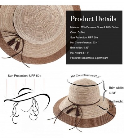 Sun Hats Womens Sun Beach Straw Hat - Wide Brim Floppy Foldable Summer Travel Cap (UV UPF50+) - Coffee - CO18T6RTTXU $9.03